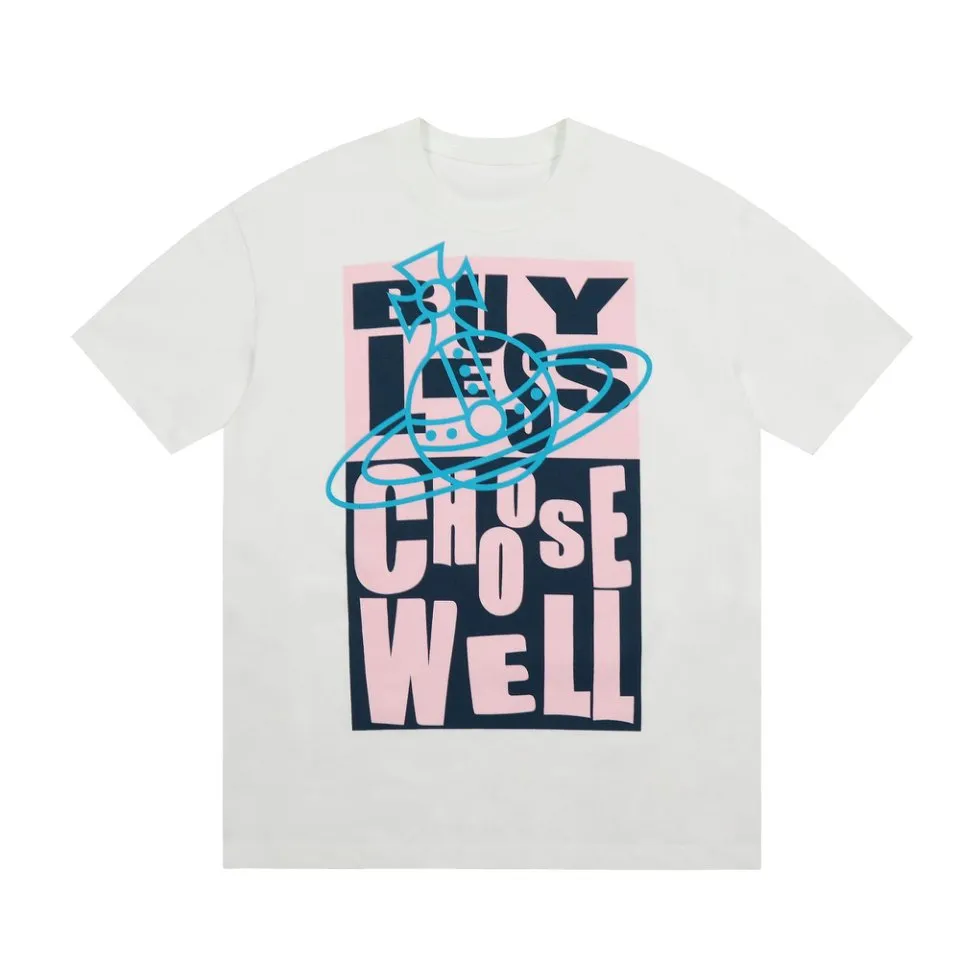VIVI162#vivienne west wood Queen Mother West Vivienne large letter printed short sleeves 2025 top hot style Size: XS-L